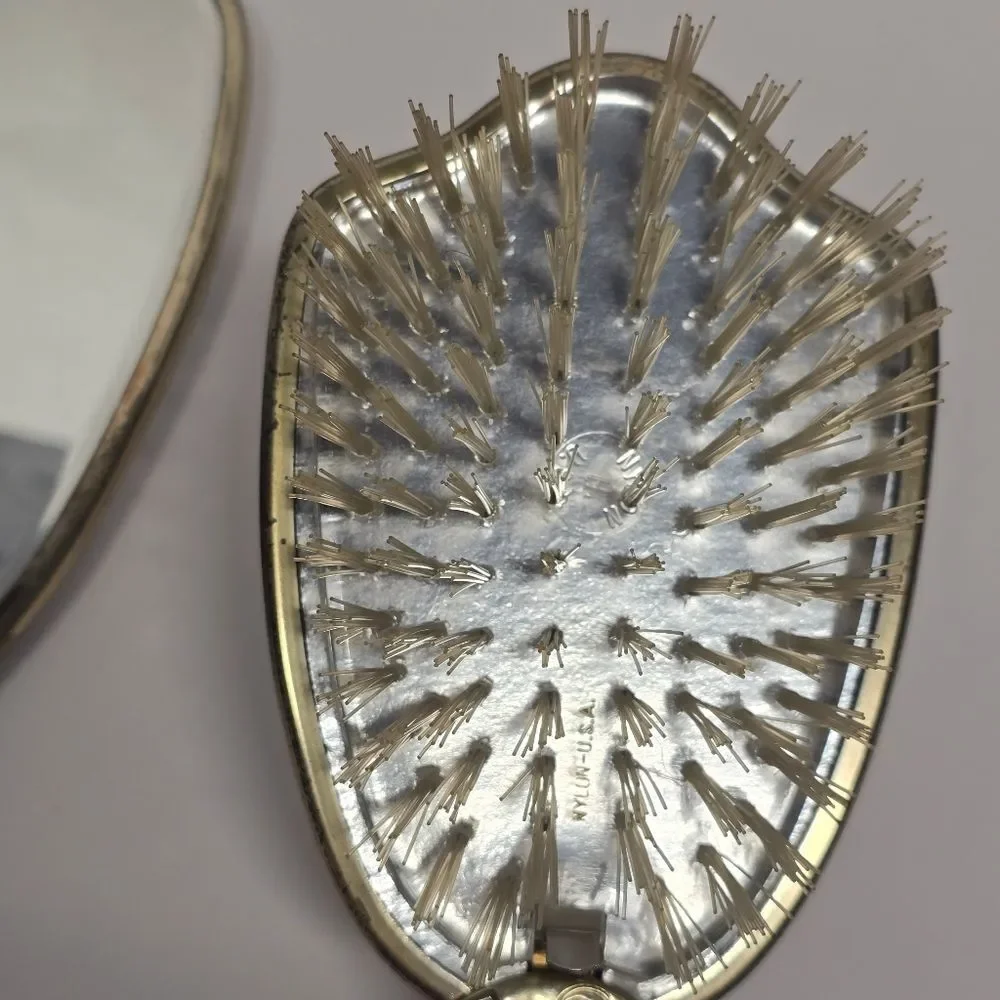 Matson Fifth Avenue Ormolu Metal Hand Mirror & Brush Hollywood Regency Vintage